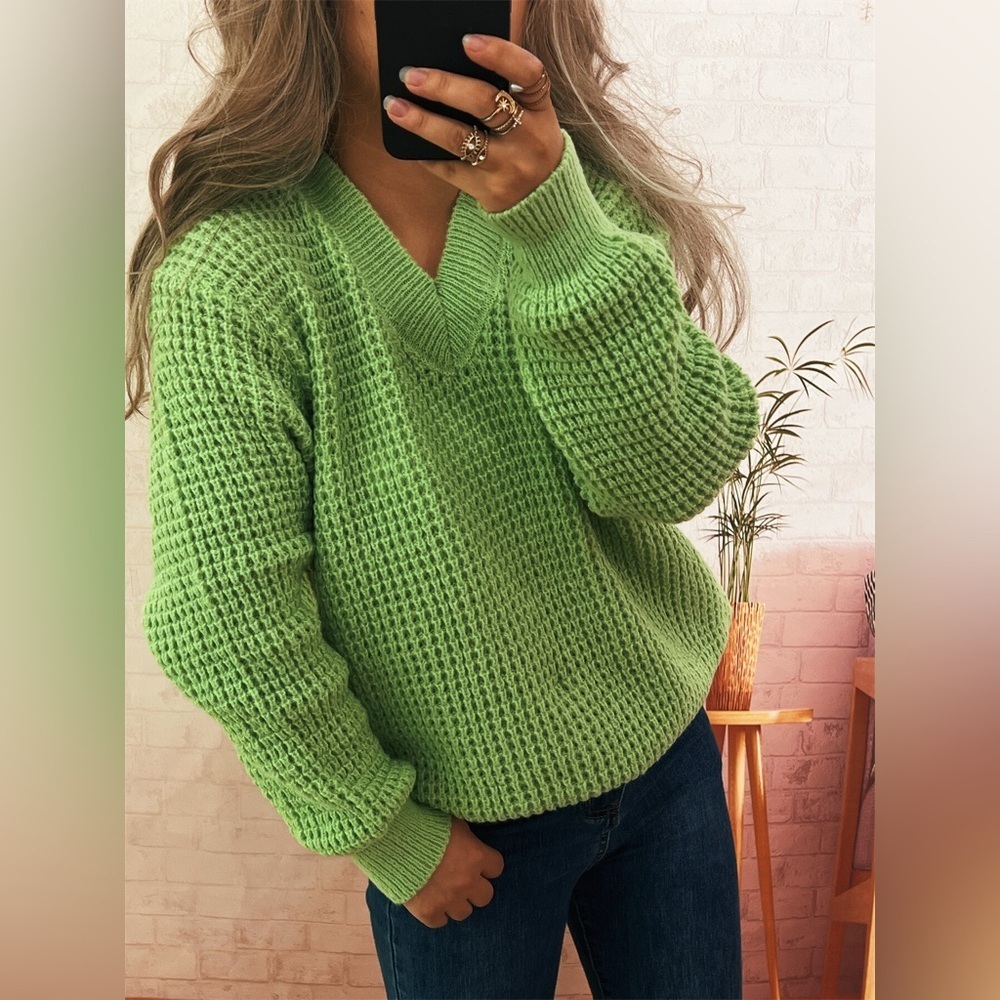 V-Neck Textured Knit Sweater